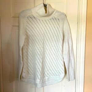 Lou & Gray Knit Detail Mock Neck Sweater Wool Alpaca Blend  Size Medium Cream